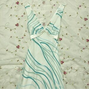 Vintage Blue Floral Silk Dress